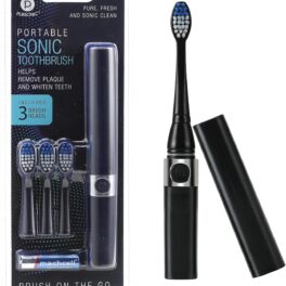 Pursonic Portable Sonic Toothbrush Battery Operated, Battery Included, 3 Brush Heads Included, 22,000 Strokes Per Minute, Brush On The Go